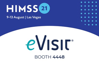 This is the HIMSS2021 event logo with eVisit's logo and the booth number 4448